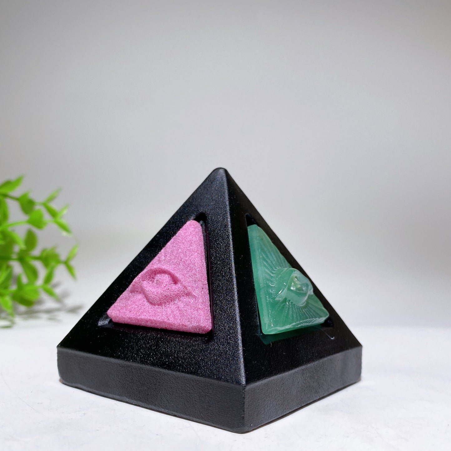 2.4" Black Obsidian Pyramid with Crystal Horu's Eye Crystal Healing Bulk Wholesale