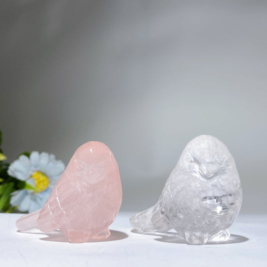 2.4" Clear Quartz Rose Quartz Bird Crystal Healing Carving Bulk Wholesale