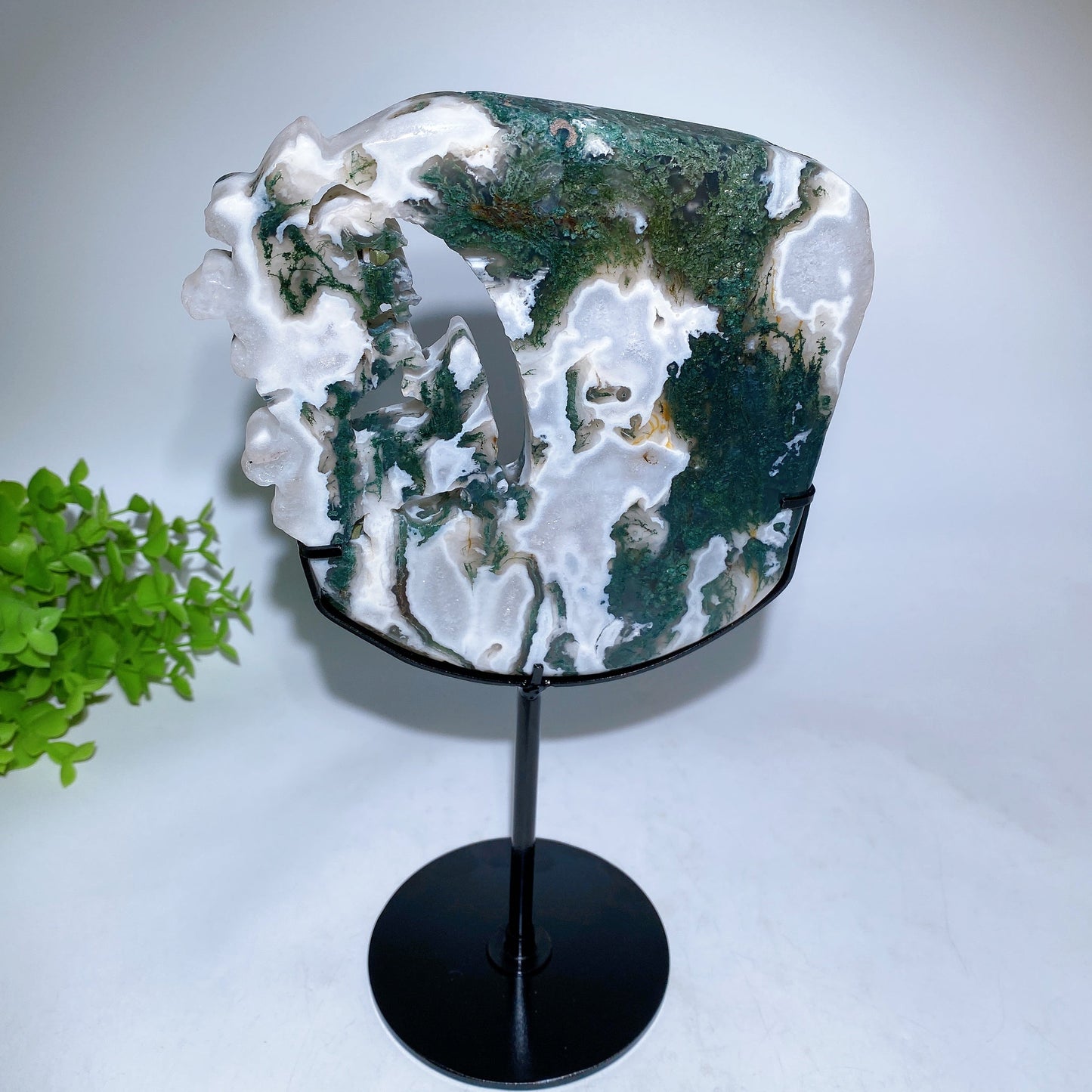 Moss Agate Nine-tails Fox with Moon Carving Crystal Healing Bulk Wholesale