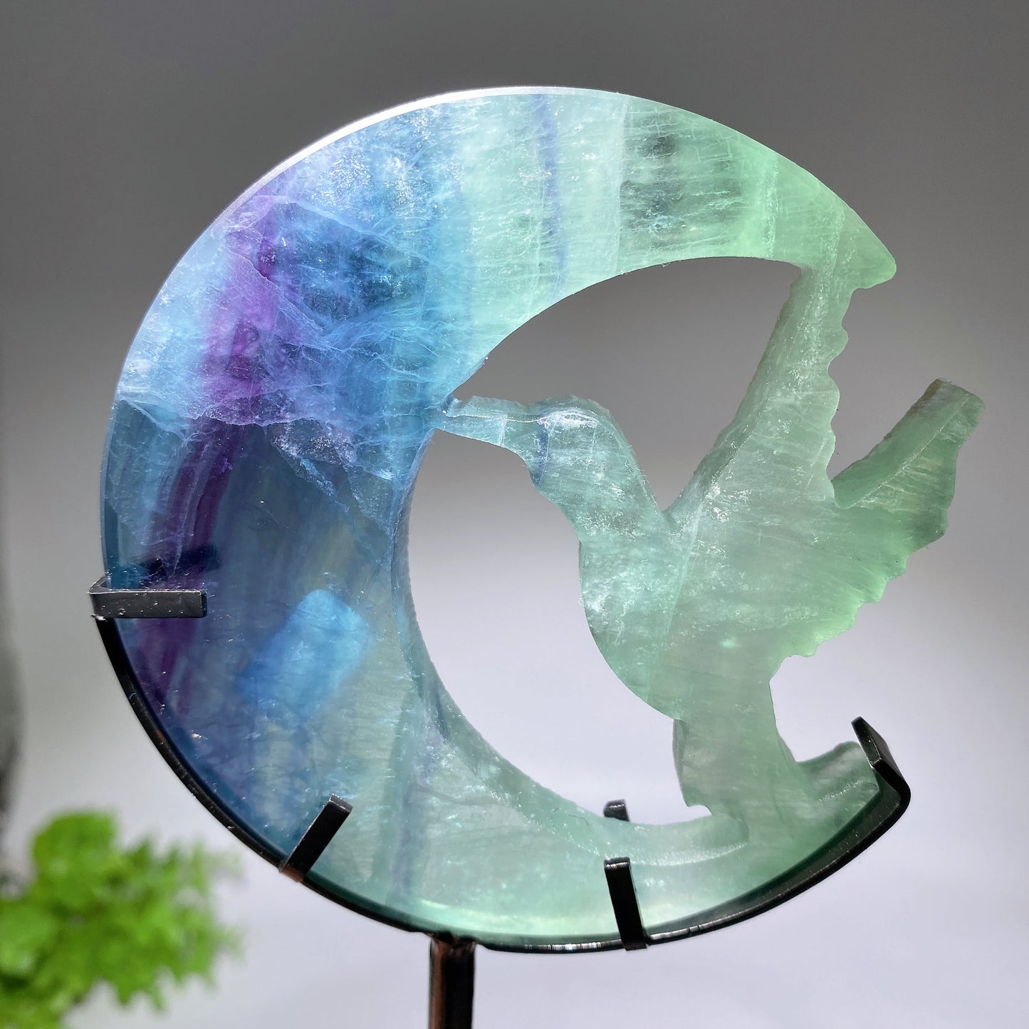 Crystal Hummingbird on Moon Carving with Stand Free Form Crystal Healing Bulk Wholesale