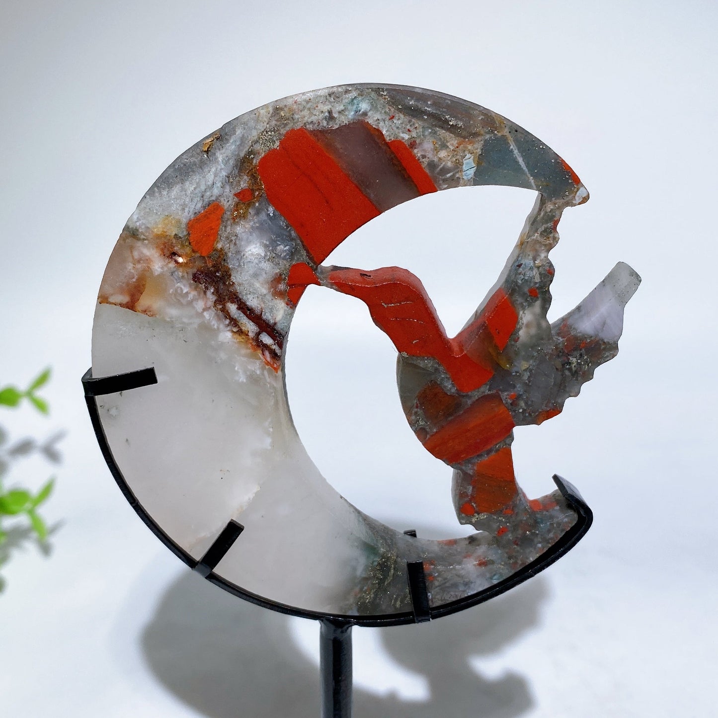 Crystal Hummingbird on Moon Carving with Stand Free Form Crystal Healing Bulk Wholesale