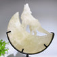 Crystal Wolf on Moon Carving with Stand Free Form Crystal Healing Bulk Wholesale