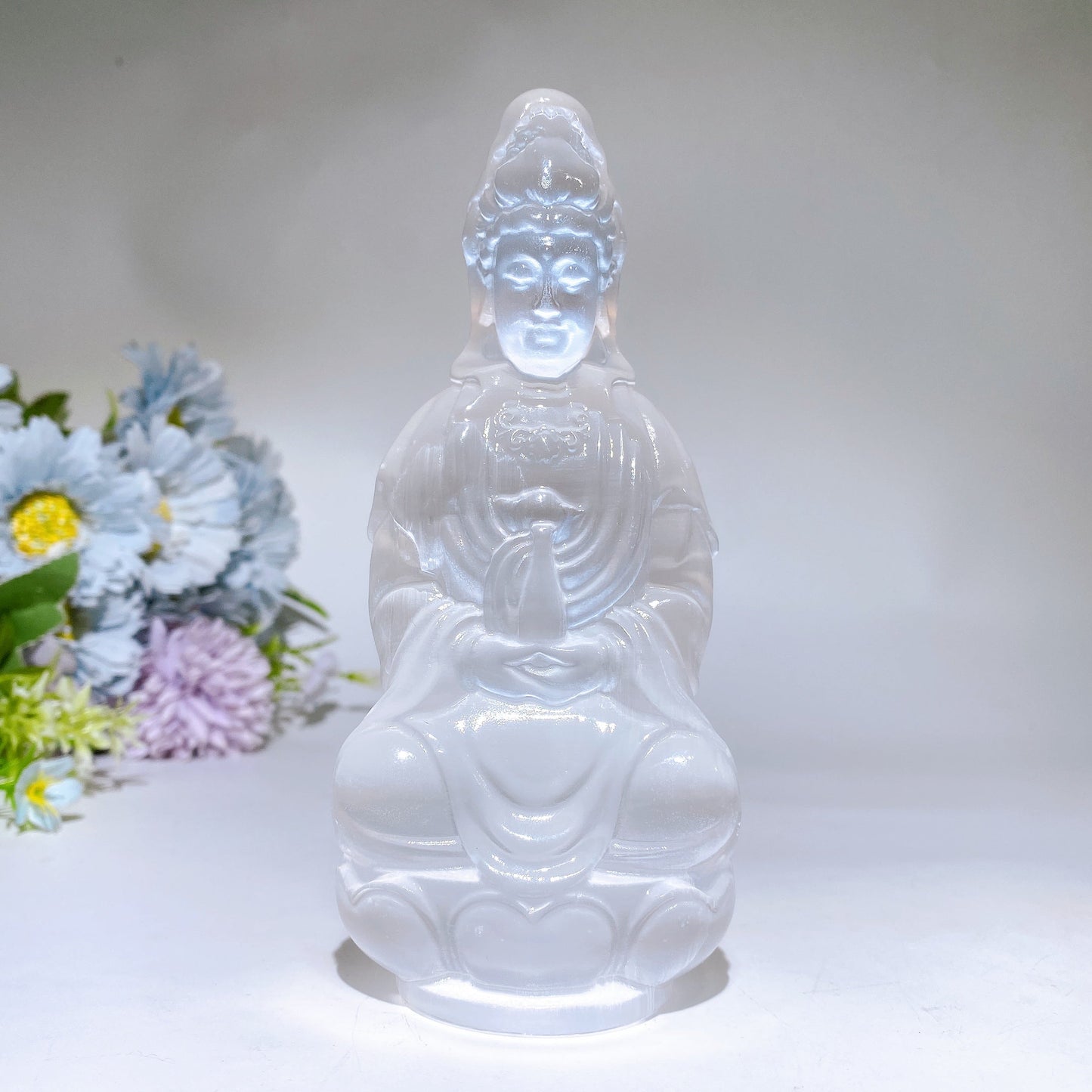 Selenite Guanyin Buddha Carving Crystal Healing Bulk Wholesale