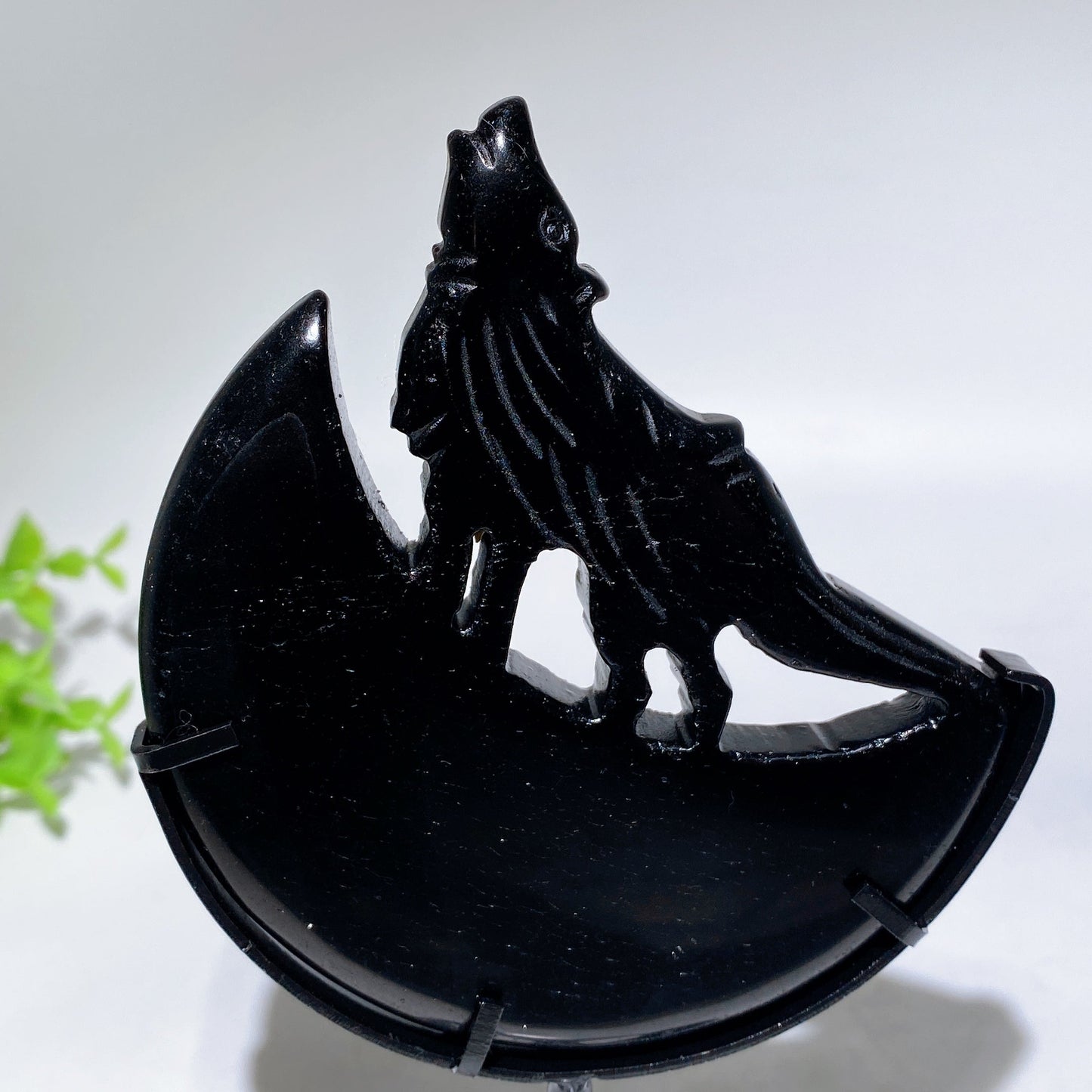 Crystal Wolf on Moon Carving with Stand Free Form Crystal Healing Bulk Wholesale