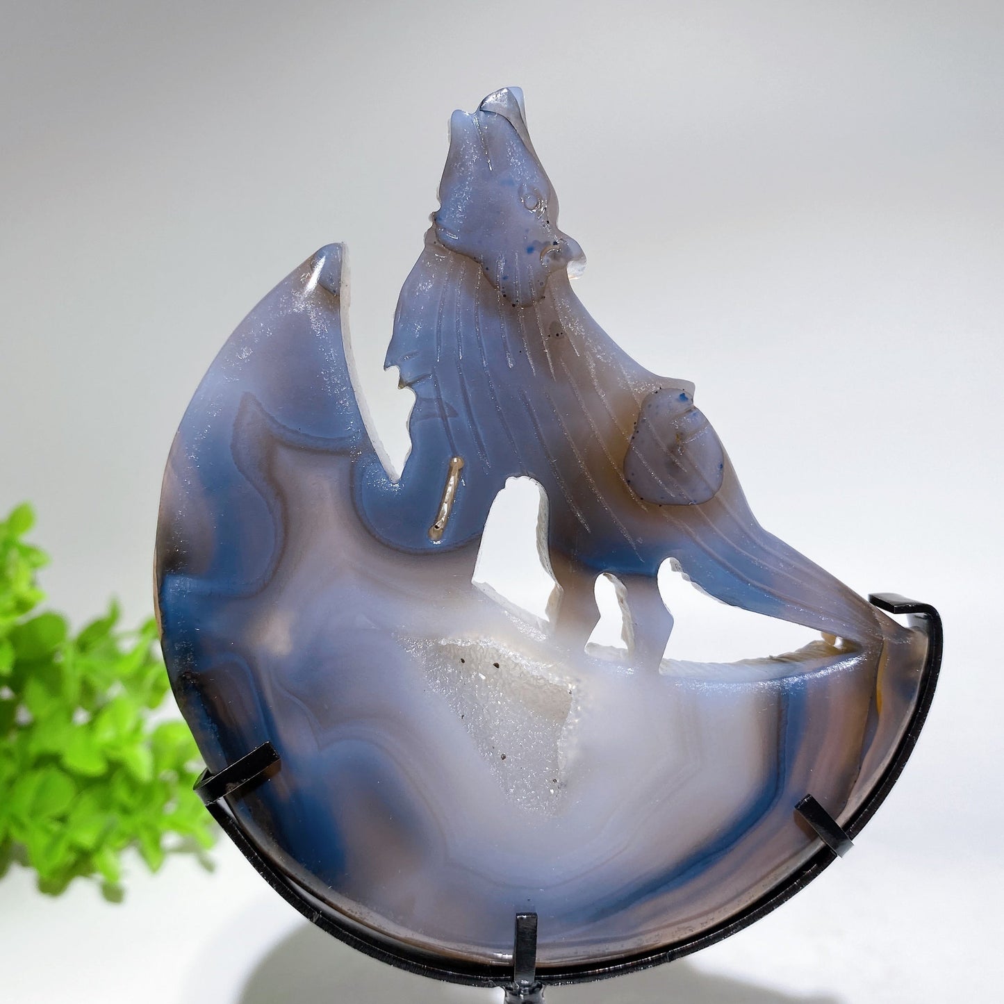 Crystal Wolf on Moon Carving with Stand Free Form Crystal Healing Bulk Wholesale