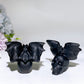 2.6" Black Obsidian Skull with Bat Carving Crystal Healing Bulk Wholesale