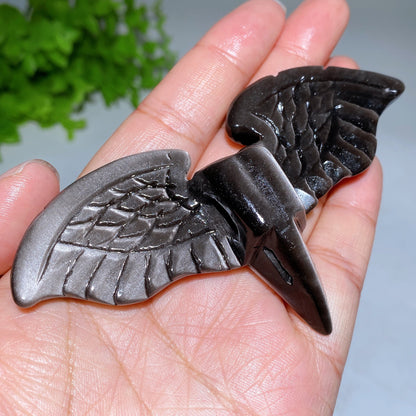 3.8"-4.2" Crystal Raven Skull with Wings Carving Crystal Healing Bulk Wholesale