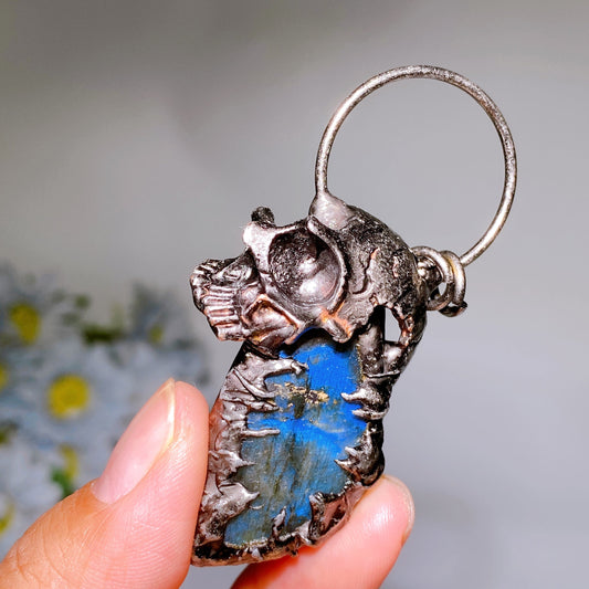 2.8"-3.0" Labradorite with Metal Skull Decor Pendant Crystal Healing Bulk Wholesale
