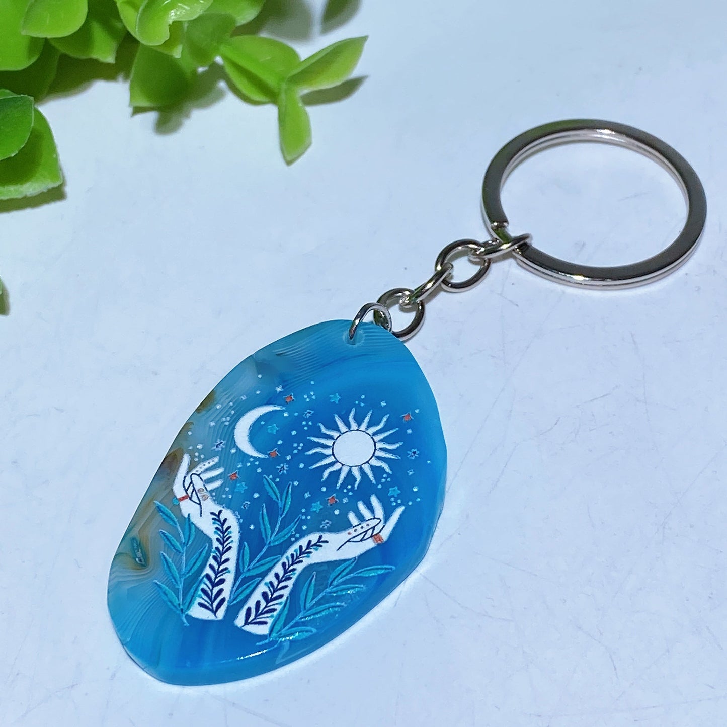 Agate Slab with Printing Keychain Crystal Healing Bulk Wholesale