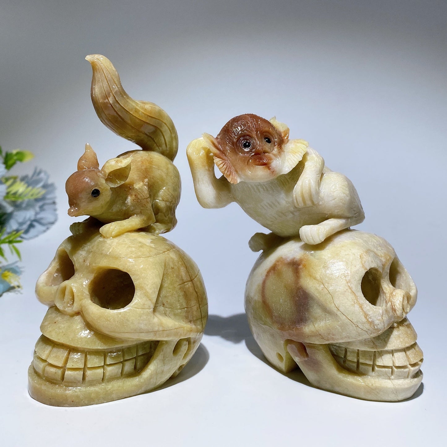 Jade Squirrel Monkey with Skull Carving Crystal Healing Bulk Wholesale