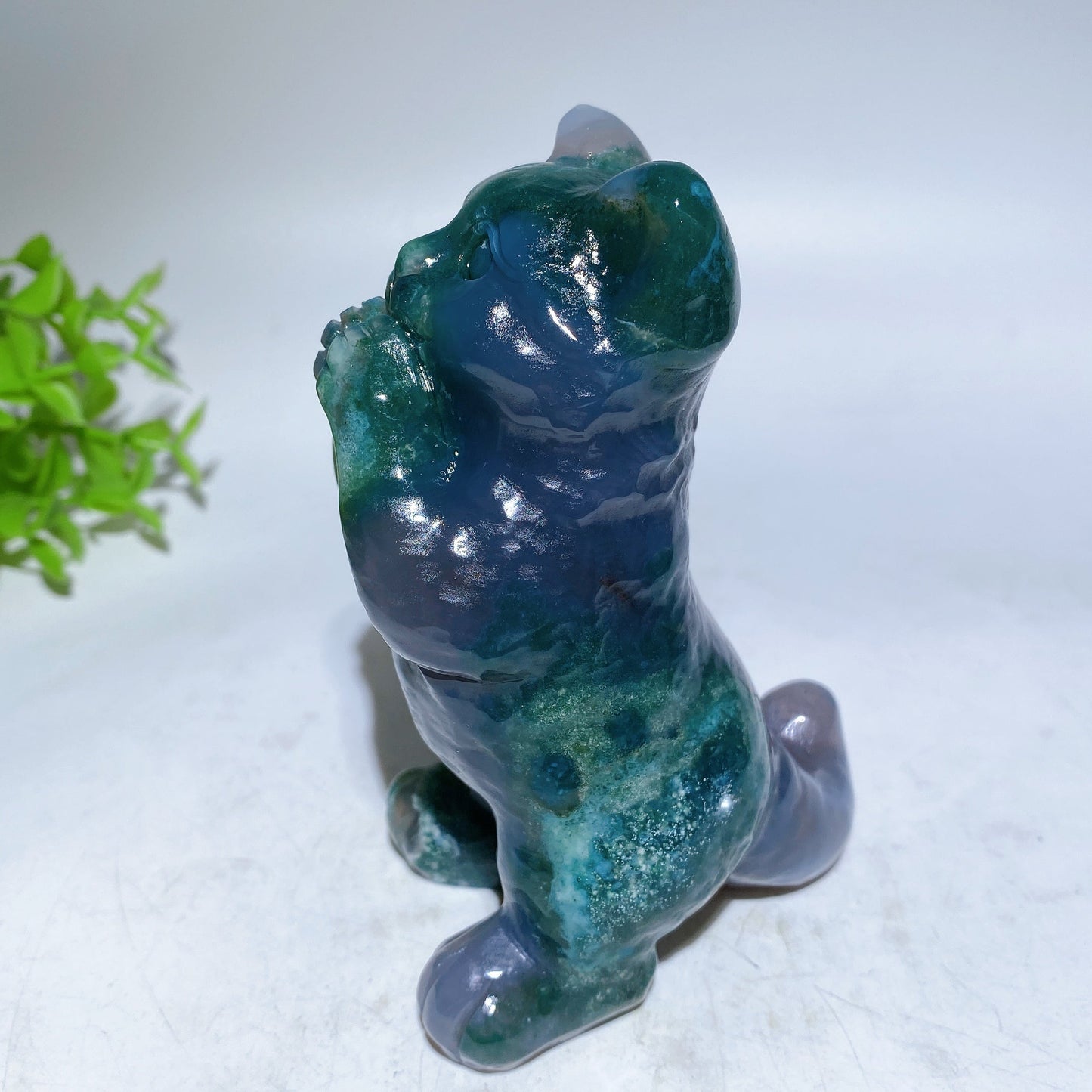 3.8"-4.5" Moss Agate Dog Cat Carving Crystal Healing Bulk Wholesale