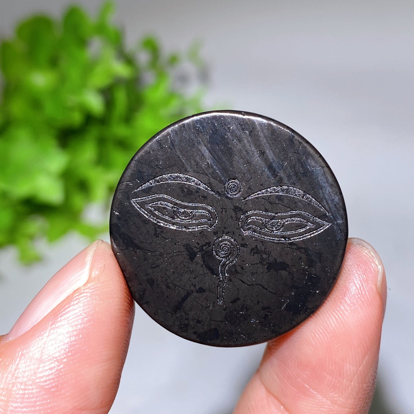 30mm Schungite Round Slab with Double Sides Tape Crystal Healing Bulk Wholesale