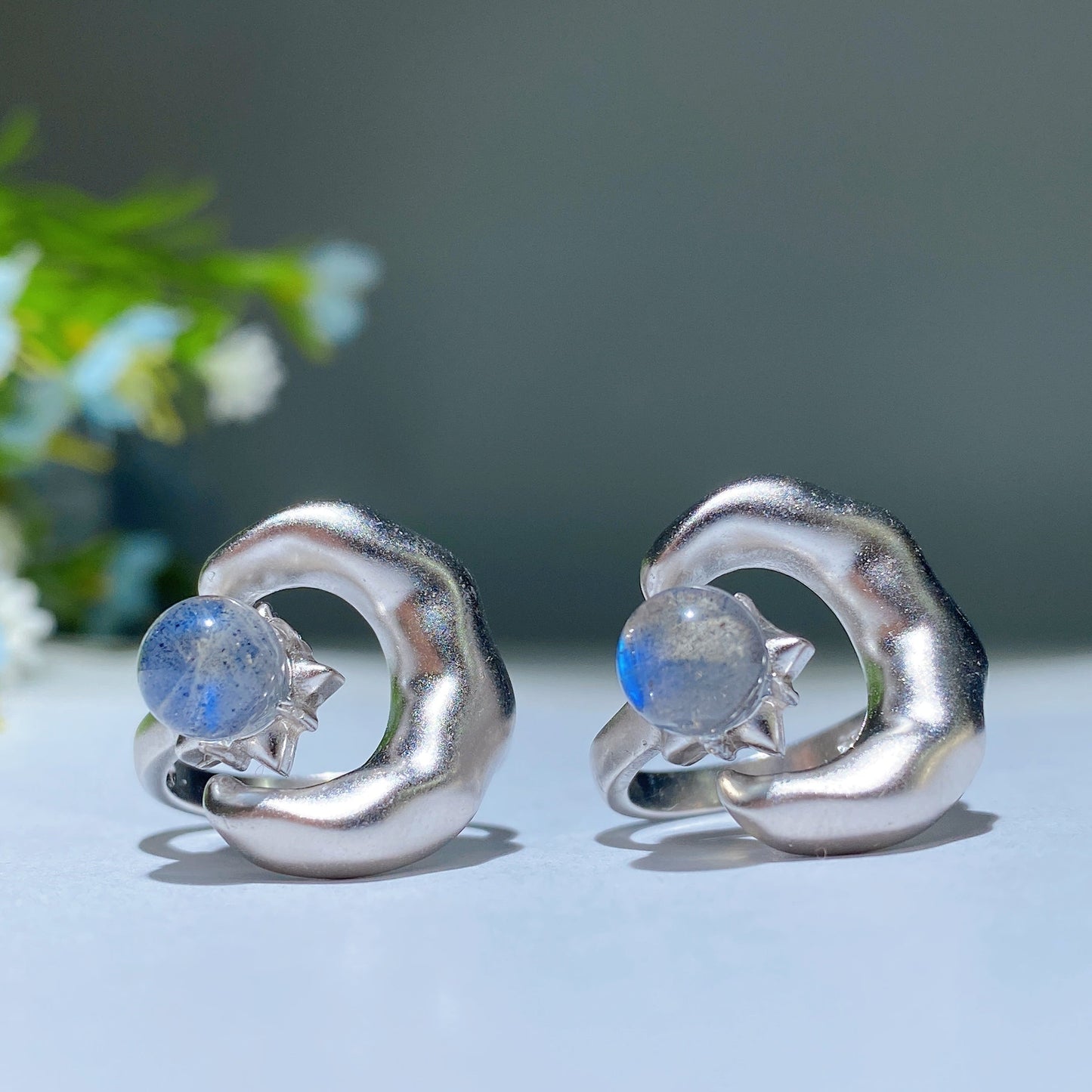 Sterling Silver Crystal Star & Moon Ring Crystal Healing Bulk Wholesale