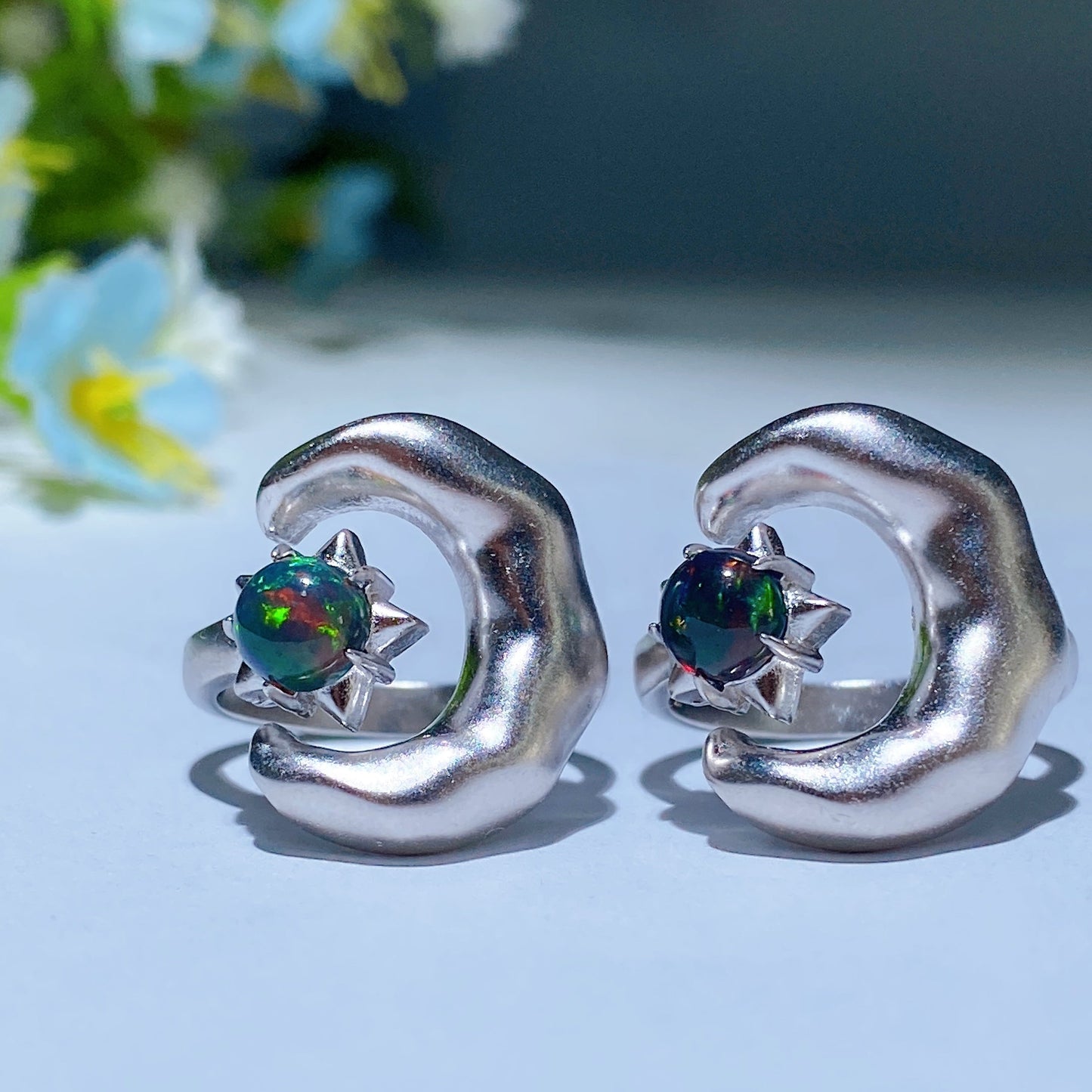 Sterling Silver Crystal Star & Moon Ring Crystal Healing Bulk Wholesale