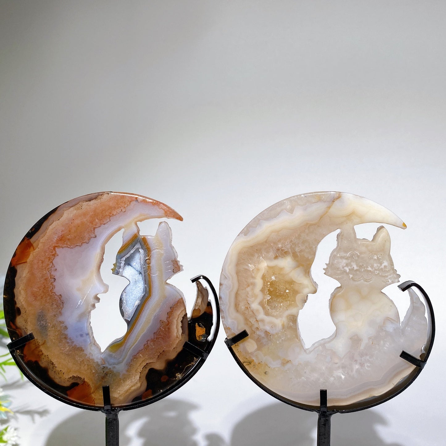 Druzy Agate Cat Moon Face Carving with Stand Crystal Healing Bulk Wholesale