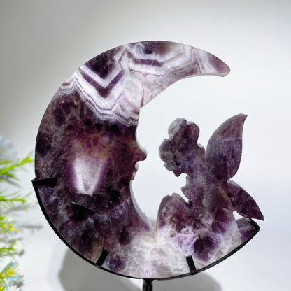 Crystal Fairy Moon Face Carving with Stand Crystal Healing Bulk Wholesale