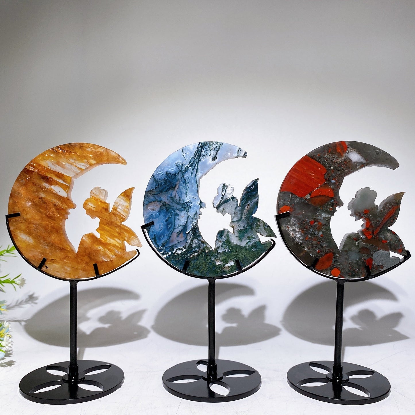 Crystal Fairy Moon Face Carving with Stand Crystal Healing Bulk Wholesale