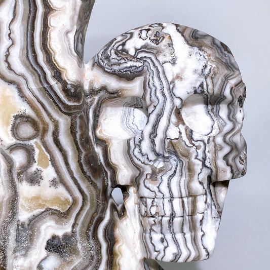 Large Chocolate Calcite Moon with Skull Carving Crystal Healing Bulk Wholesale