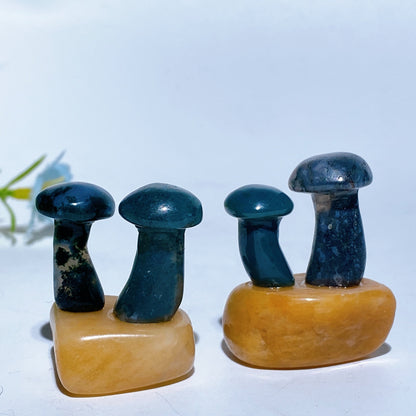 1.2"-1.4" Green Aventurine Moss Agate Mushroom with Aventurine Base Carving Crystal Healing Bulk Wholesale