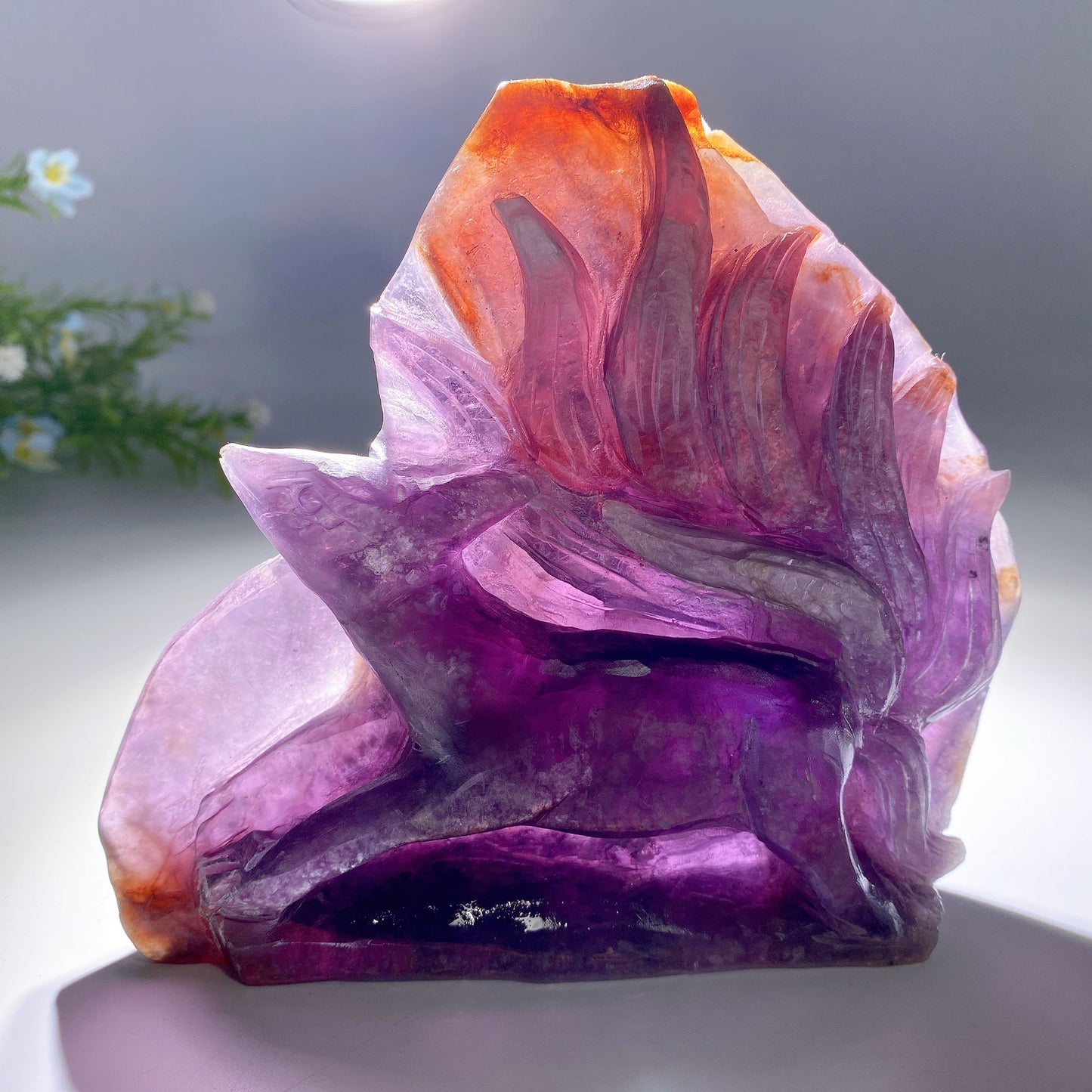 14cm Unique Purple Mica Nine-tails Fox Carving Crystal Healing Bulk Wholesale