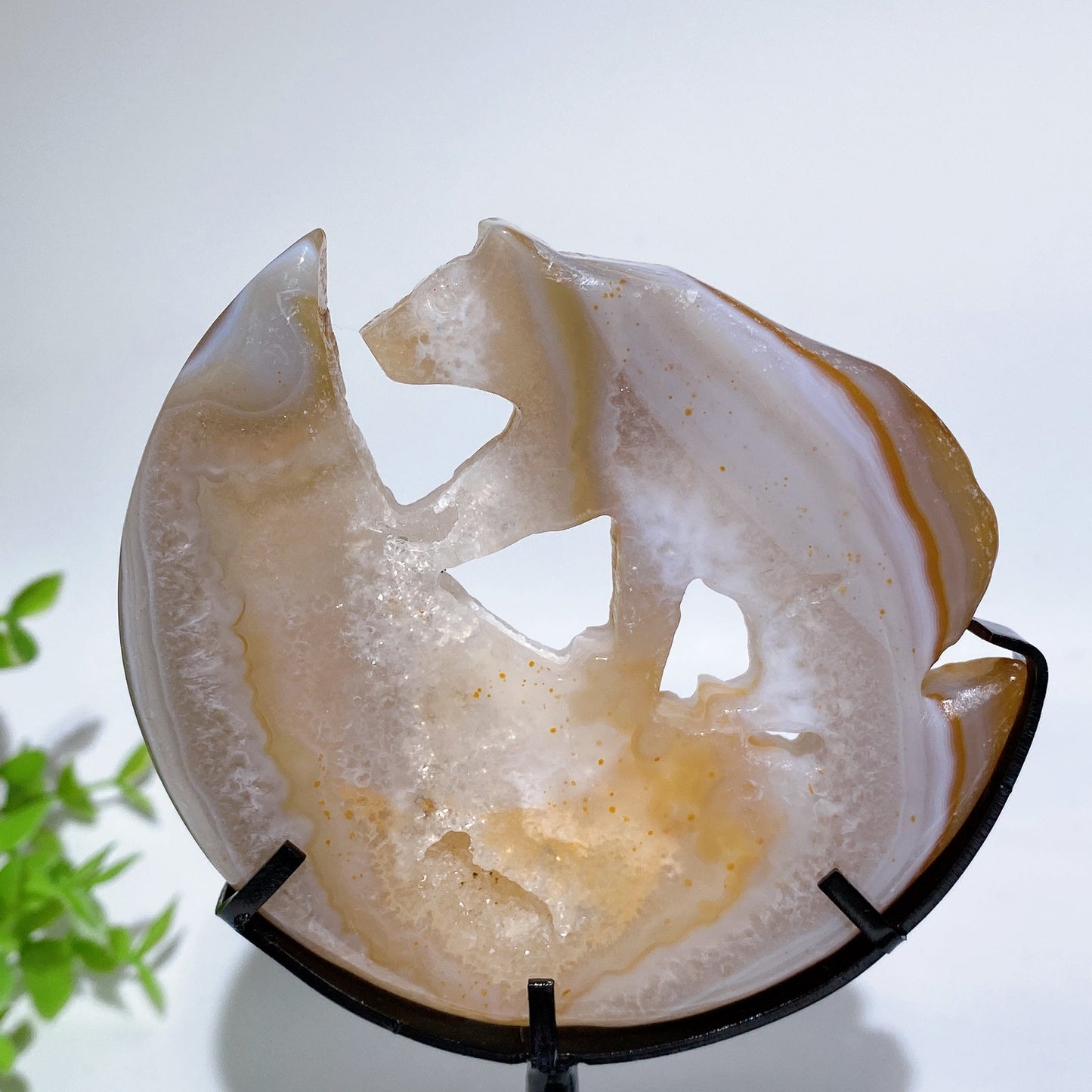 Druzy Agate Bear on Moon Carving with Stand Crystal Healing Bulk Wholesale