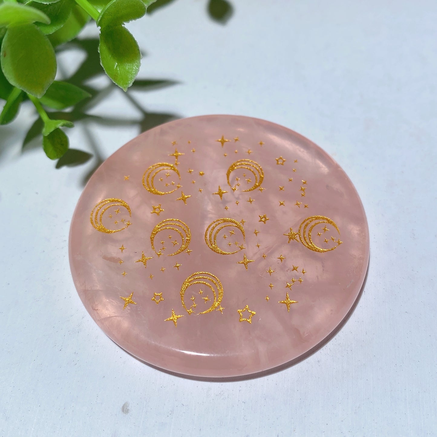 2.15" Rose Quartz Round Slab with Chakra Printing Bulk Wholesale