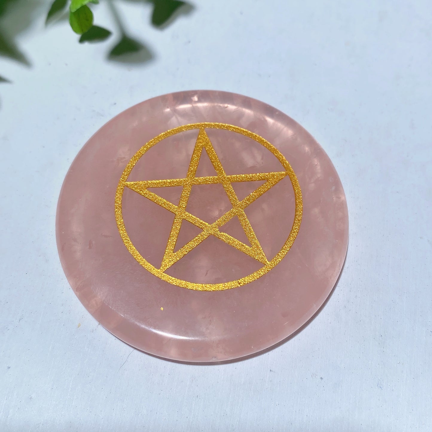 2.15" Rose Quartz Round Slab with Chakra Printing Bulk Wholesale