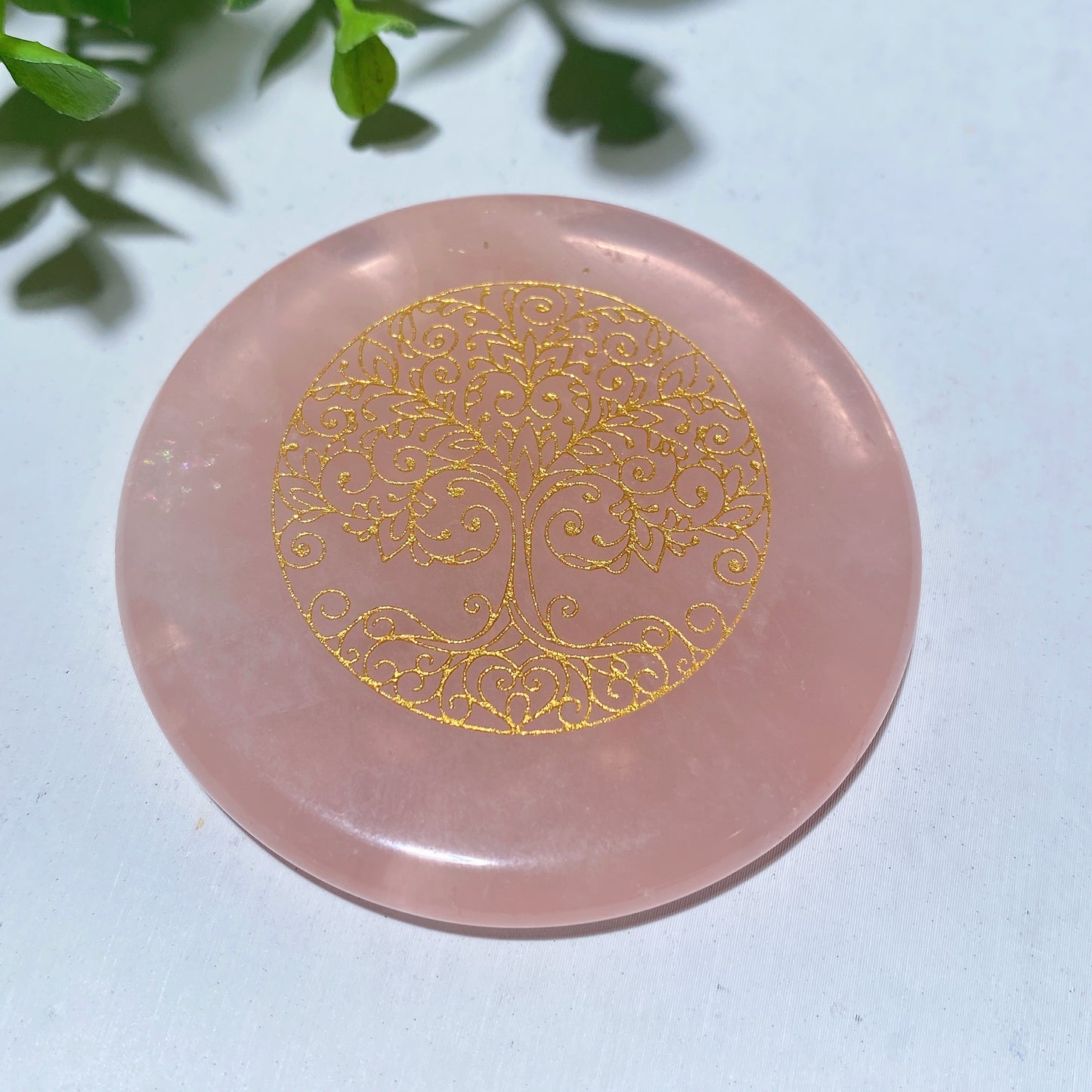 2.15" Rose Quartz Round Slab with Chakra Printing Bulk Wholesale