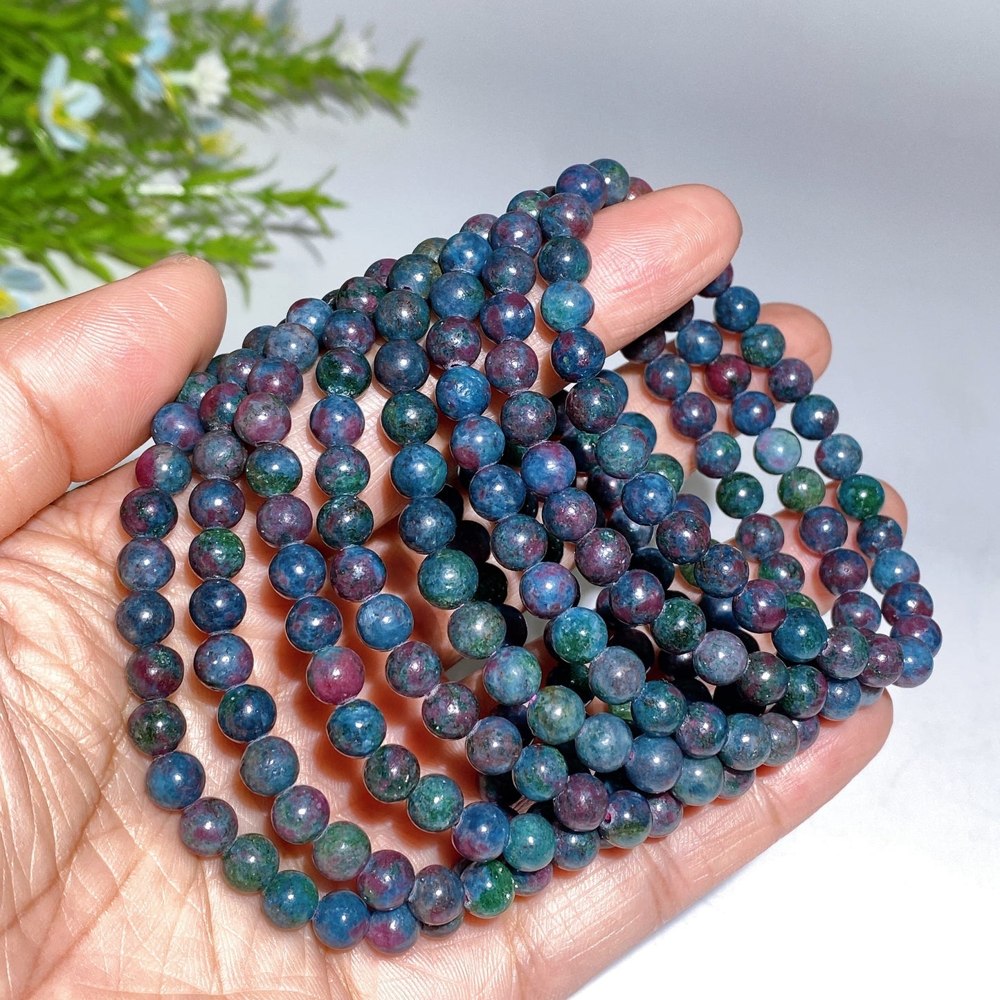 6mm Ruby In Kyanite UV Reactive Bracelet Crystal Healing Bulk Wholesale