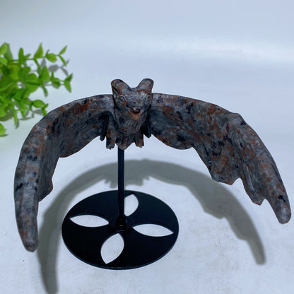 Black Obsidian Yooperlite Flying Bat Carving with Stand Crystal Healing Bulk Wholeale