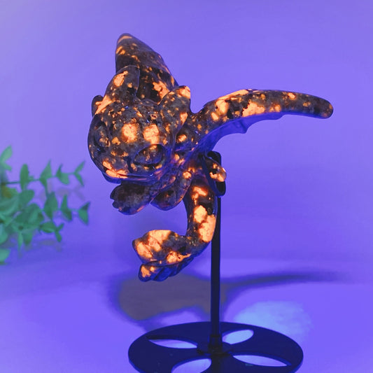 UV Reactive Yooperlite Toothless Carving with Stand Crystal Healing Bulk Wholesale
