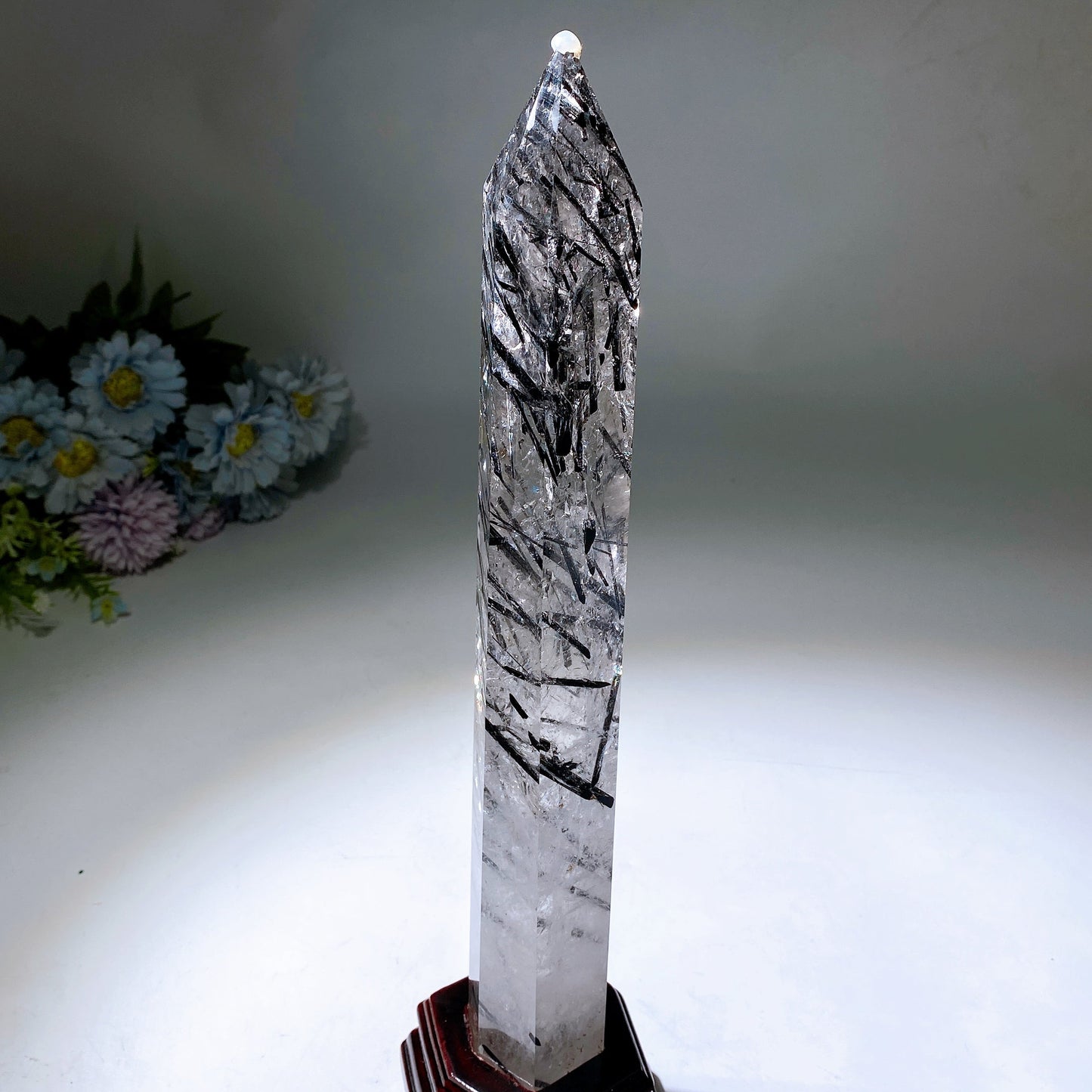 37cm Large Unique Black Tourmaline In Quartz Tower with Rainbow Crystal Healing Bulk Wholesale