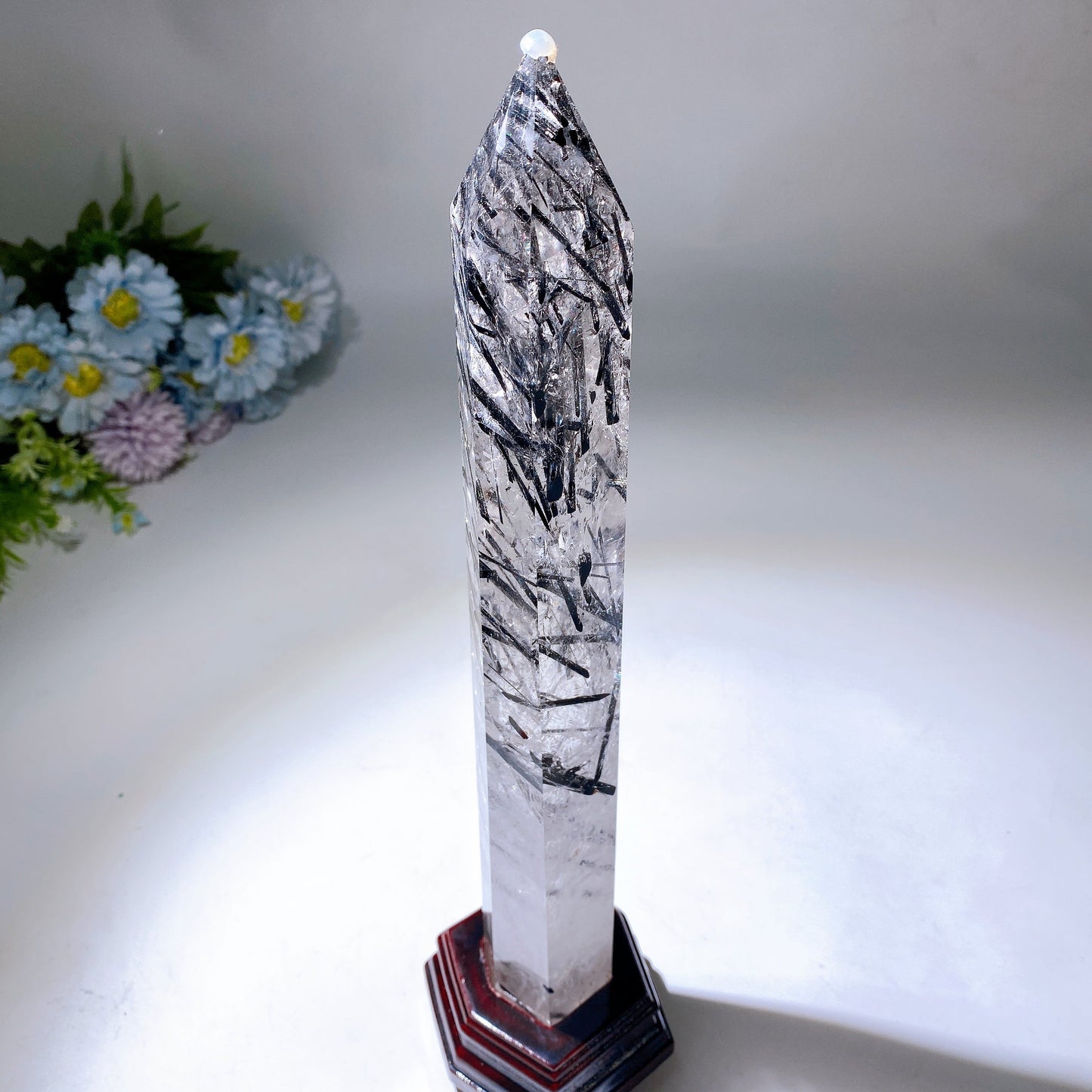 37cm Large Unique Black Tourmaline In Quartz Tower with Rainbow Crystal Healing Bulk Wholesale