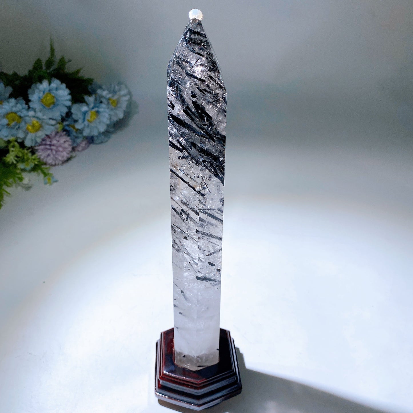 37cm Large Unique Black Tourmaline In Quartz Tower with Rainbow Crystal Healing Bulk Wholesale