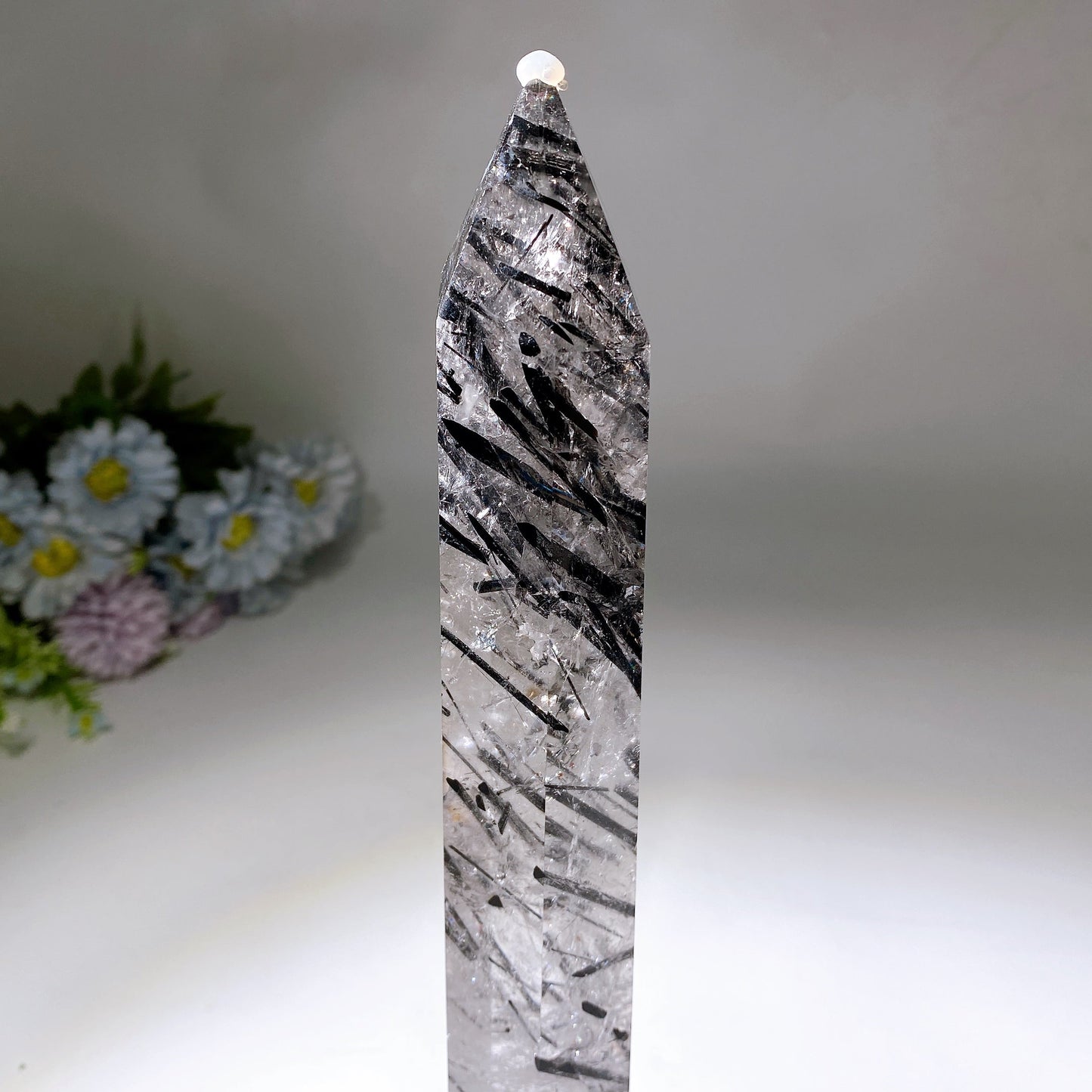 37cm Large Unique Black Tourmaline In Quartz Tower with Rainbow Crystal Healing Bulk Wholesale