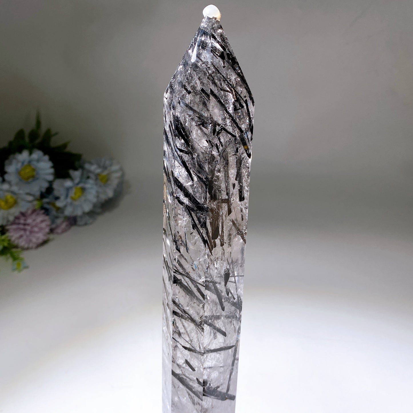 37cm Large Unique Black Tourmaline In Quartz Tower with Rainbow Crystal Healing Bulk Wholesale