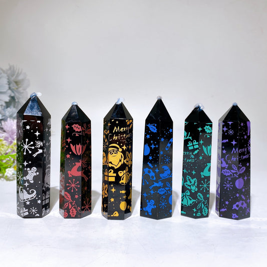 3.3"-4.0" Black Obsidian Point with Printing for Christmas Crystal Healing Bulk Wholesale