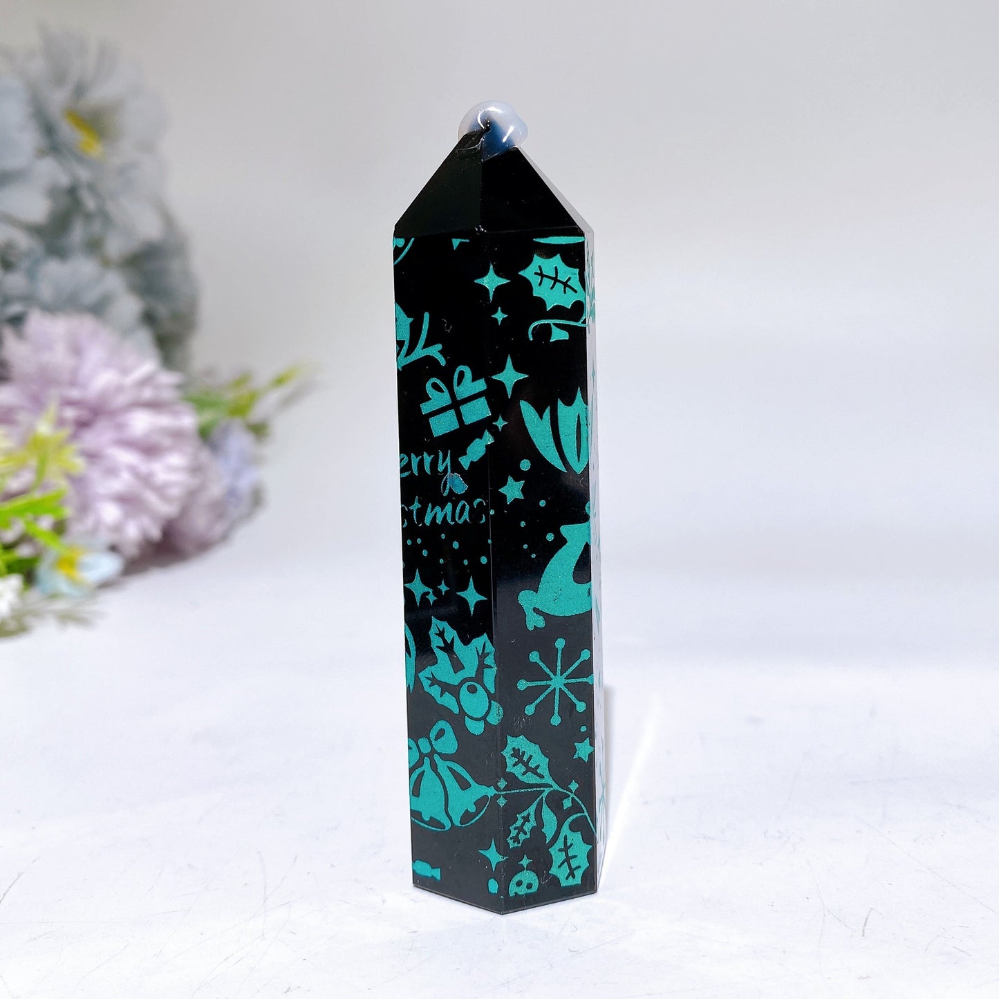 3.3"-4.0" Black Obsidian Point with Printing for Christmas Crystal Healing Bulk Wholesale