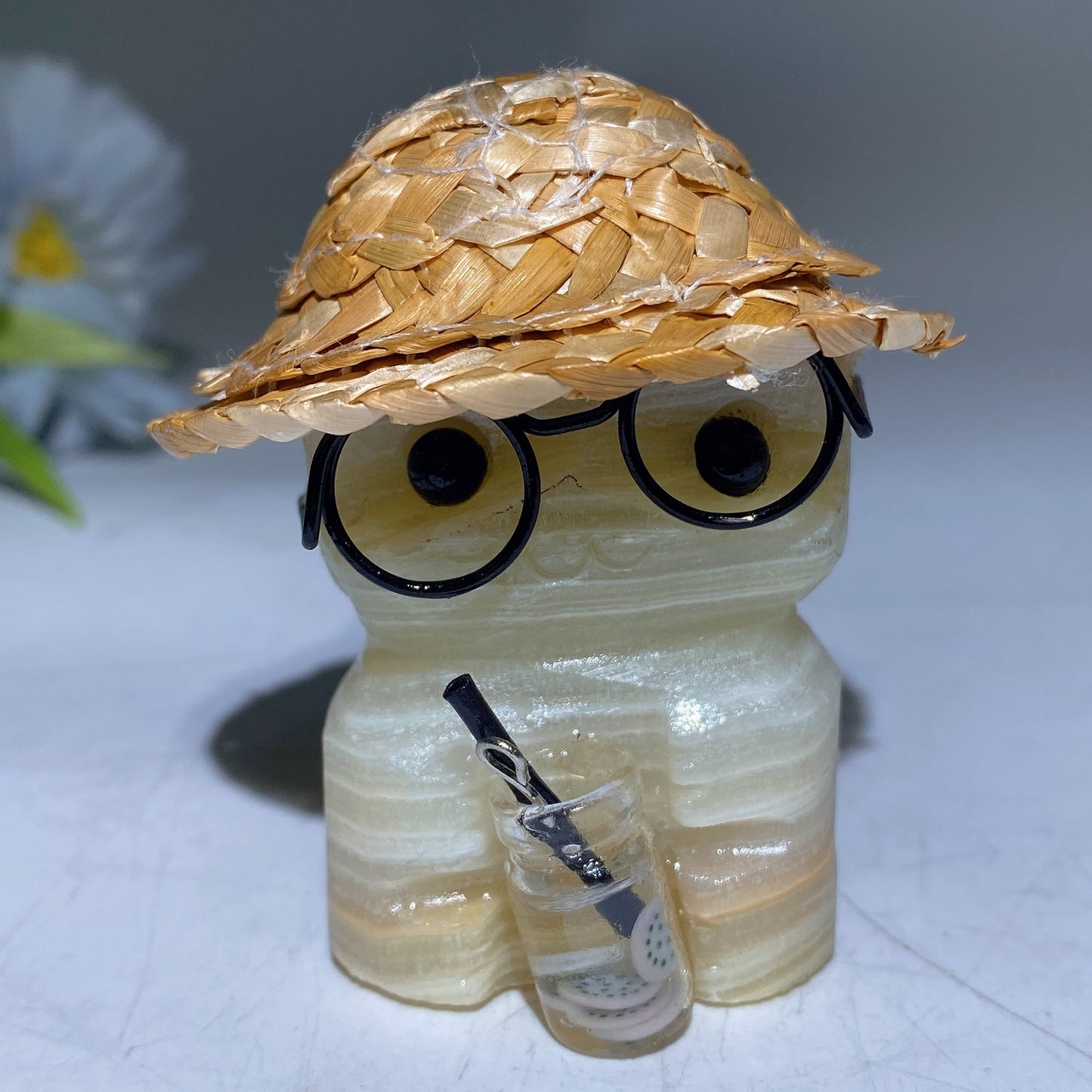 Raw Crystal Child Carving with Straw Hat Crystal Healing Bulk Wholesale