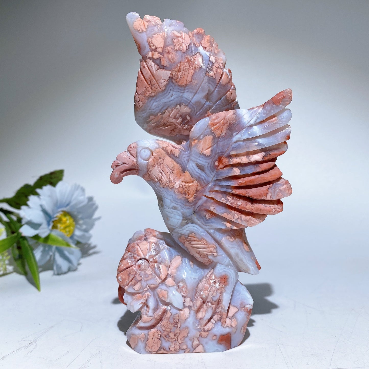 6.0" Cotton Candy Agate Eagle Carving Crystal Healing Bulk Wholesale