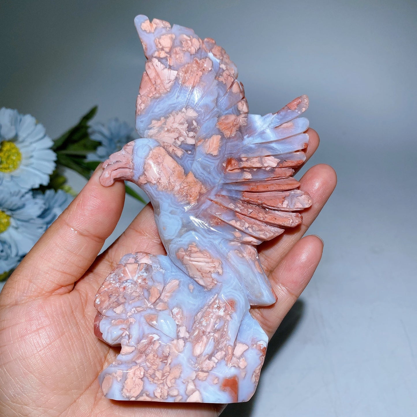 6.0" Cotton Candy Agate Eagle Carving Crystal Healing Bulk Wholesale