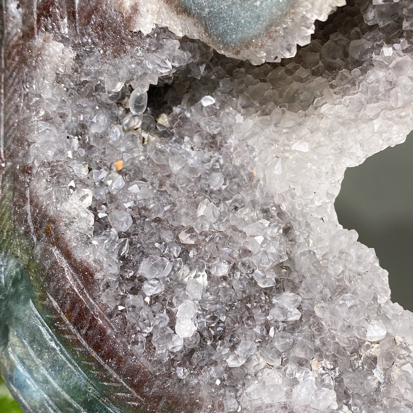 Large Unique Ocean Jasper Druzy Quartz Skull Heart Carving with Stand Crystal Healing Bulk Wholesale