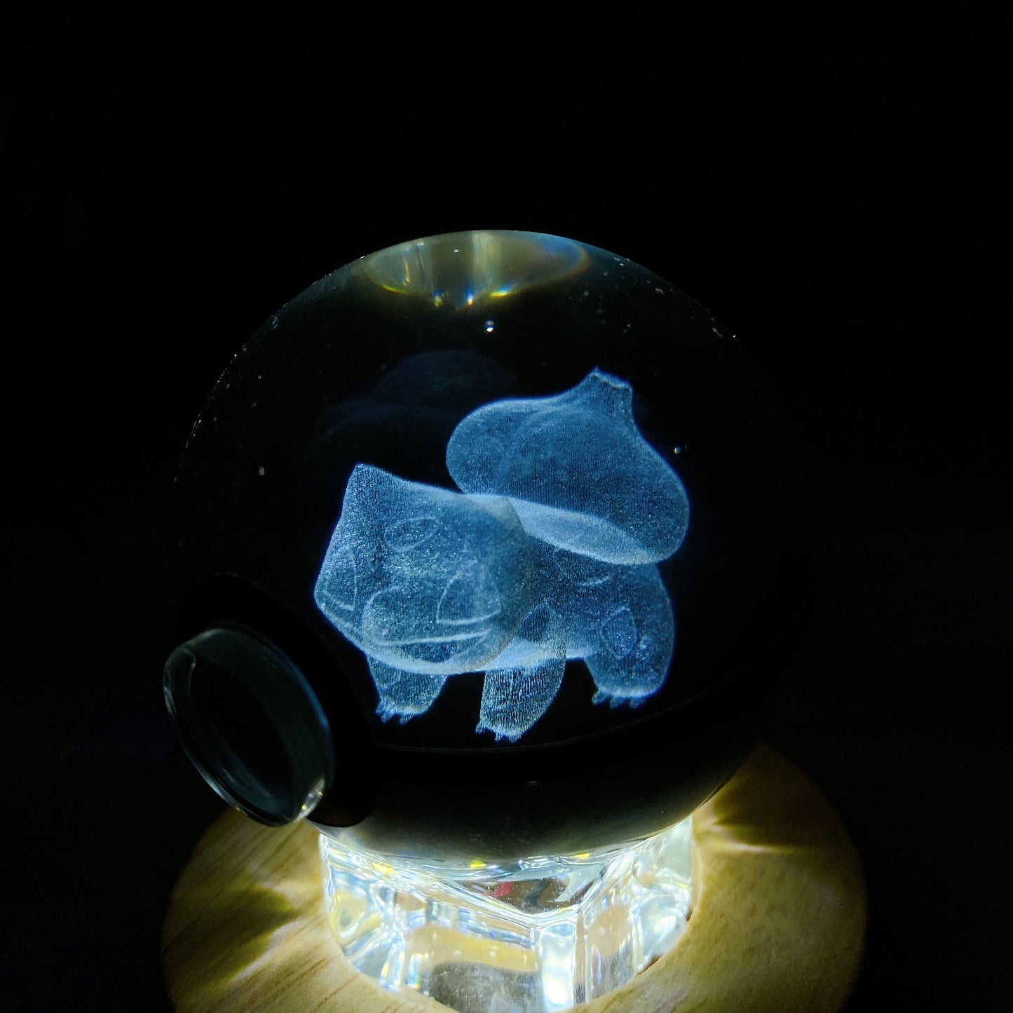 3D Inner Carving Crystal Pokemon Glass Sphere with Colorful Lamp Stand Crystal Healing Bulk Wholesale