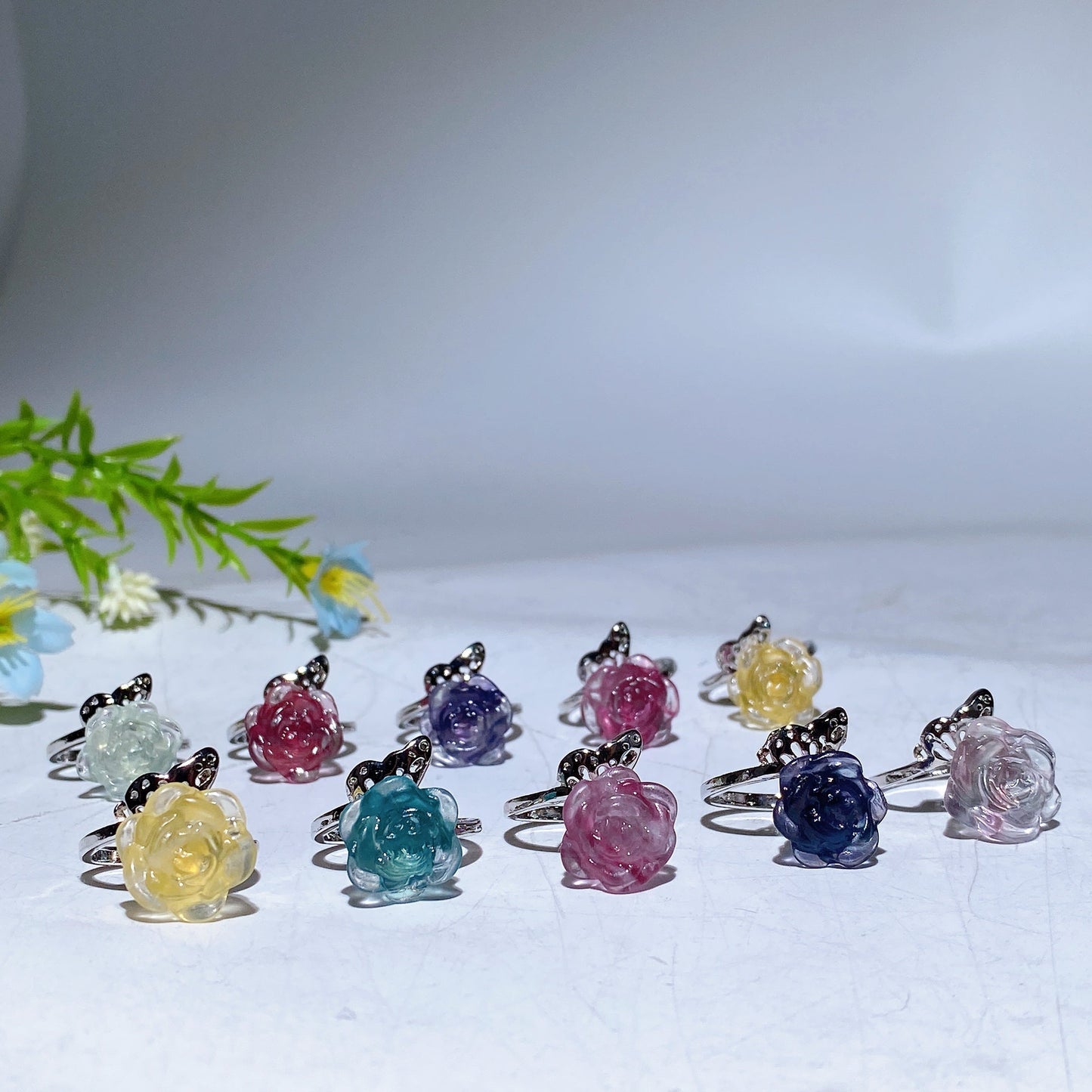 Fluorite Flower Adjustable Ring Crystal healing Bulk Wholesle