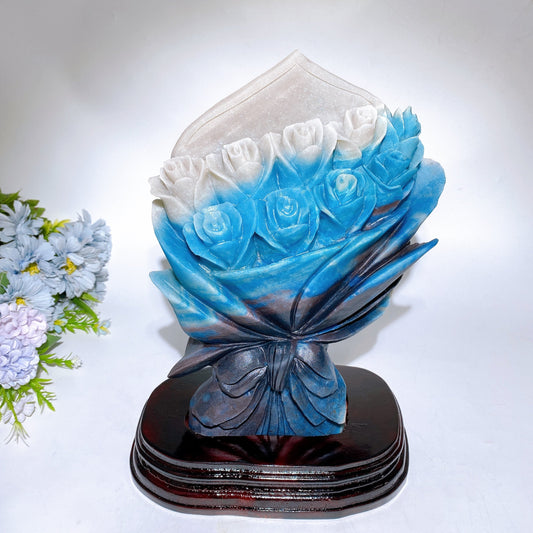 26cm Trolleite Rose Flower Bouquet Carving with Wooden Stand Crystal Healing Bulk Wholesale