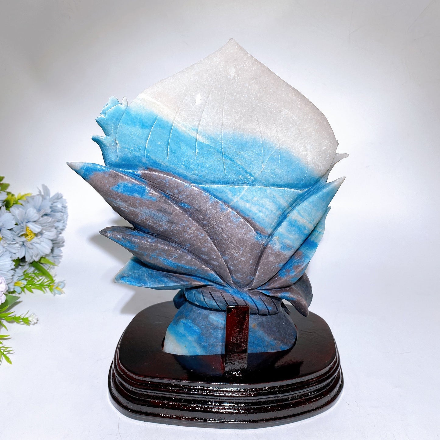 26cm Trolleite Rose Flower Bouquet Carving with Wooden Stand Crystal Healing Bulk Wholesale