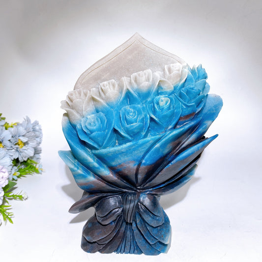 26cm Trolleite Rose Flower Bouquet Carving with Wooden Stand Crystal Healing Bulk Wholesale