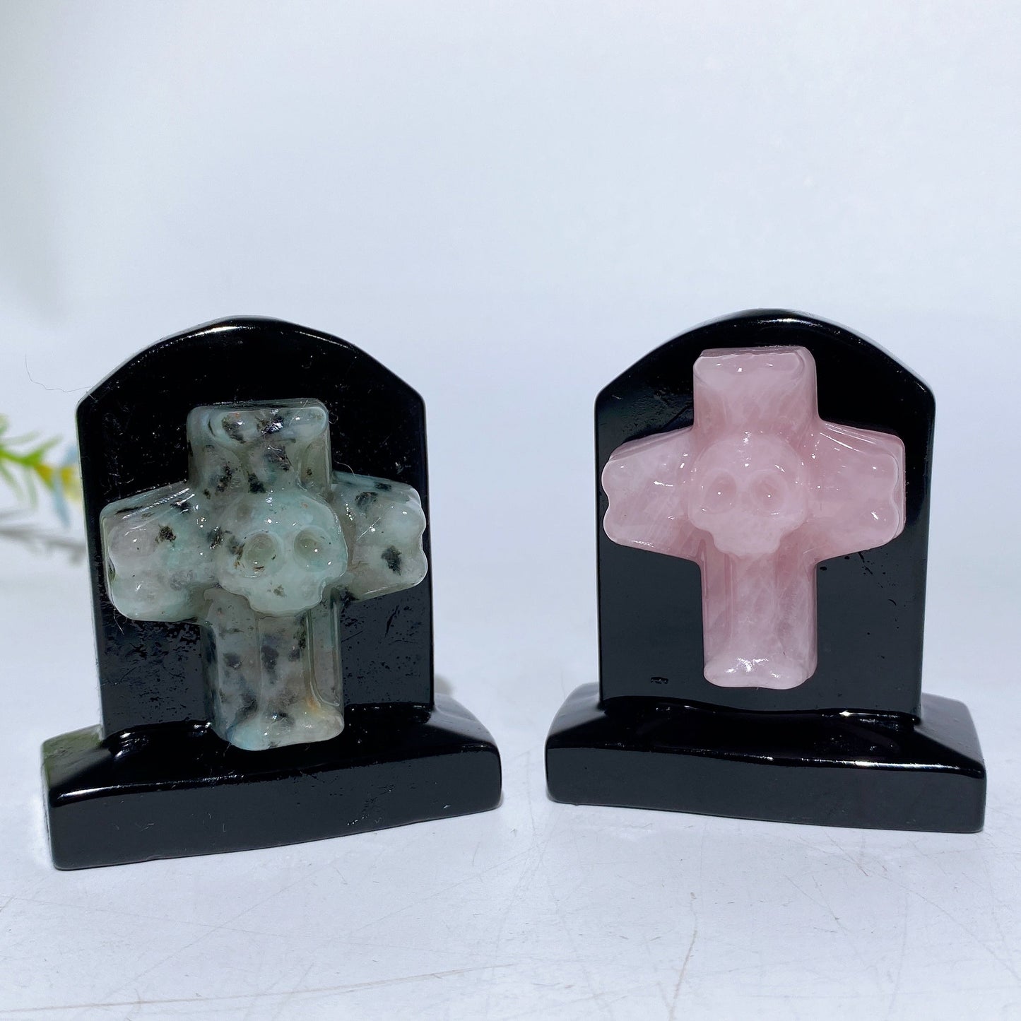 2.3" Black Obsidian Tombstone with Cross Skull Decor Carving Crystal Healing Bulk Wholesale