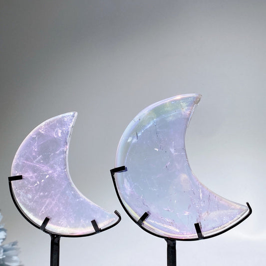 Aura Angel Clear Quartz Moon Carving with Stand Crystal Healing Bulk Wholesale