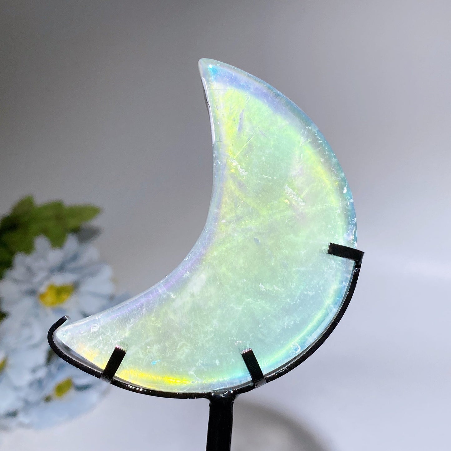 Aura Angel Clear Quartz Moon Carving with Stand Crystal Healing Bulk Wholesale